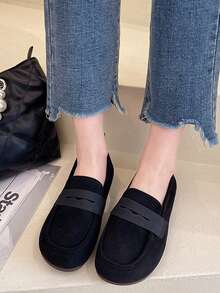 女士黑色平底鞋,學院仿麂皮樂福鞋適用於戶外 - 黑色 - 查看 3