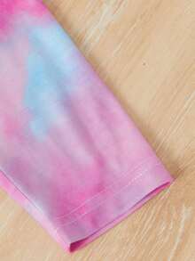 SHEIN Young Girl Tie Dye Half Zip Sweatshirt & Leggings - Pink - View 3