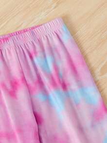 SHEIN Young Girl Tie Dye Half Zip Sweatshirt & Leggings - Pink - View 5