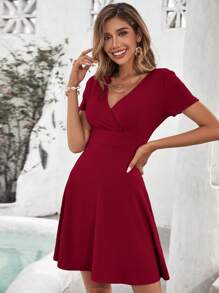 SHEIN Clasi Vestido unicolor cruzado delantero - Burdeos - Ver 3