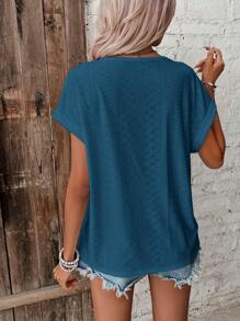 SHEIN Frenchy Women Fashion Solid Color Mesh Hollow Out Short Sleeve White T-Shirt,Teacher Outfits