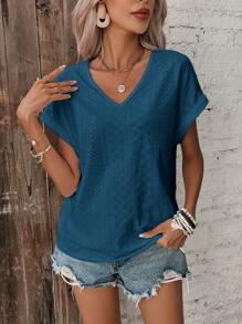 SHEIN Frenchy Women Fashion Solid Color Mesh Hollow Out Short Sleeve White T-Shirt,Teacher Outfits