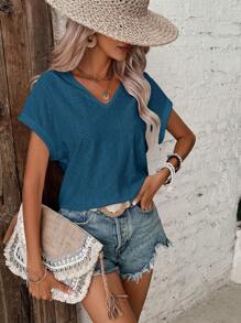 SHEIN Frenchy Women Fashion Solid Color Mesh Hollow Out Short Sleeve White T-Shirt,Teacher Outfits