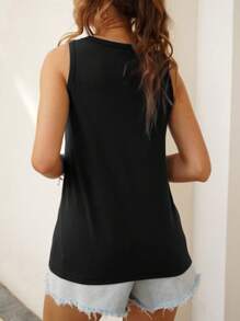 CILKOO Women's Casual S Impl C Letter Print Sleeveless Round Neck Tank Top, Spring/Summer - Black - View 4