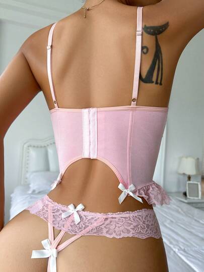Bloemen Kanten Bow Front Garter Lingerie Set 1pair Leg Ring Tie view 2