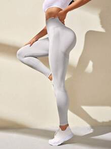 Easithlete 女款宽腰运动紧身裤瑜伽裤 - 淺灰色 - 查看 5