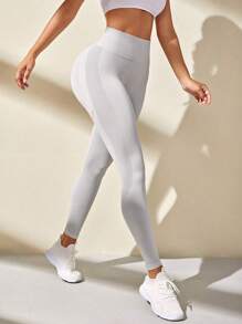 Easithlete 女款宽腰运动紧身裤瑜伽裤 - 淺灰色 - 查看 7