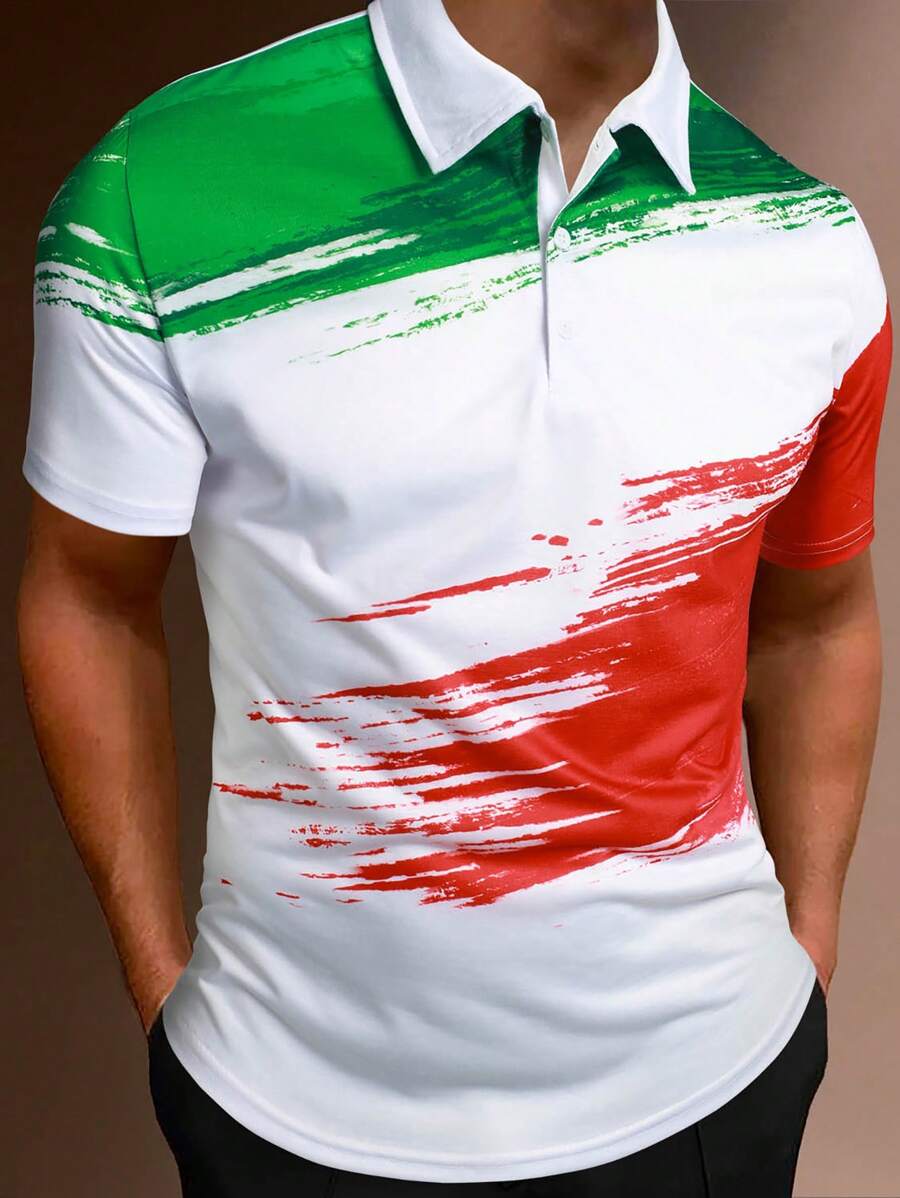 Manfinity Homme 男士筆刷圖案POLO衫 - 彩色 - 查看 1