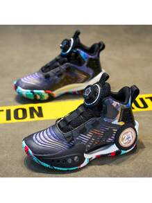 1 par Zapatos baloncesto con cordón & botón giratorio diseño adolescente para exterior - Negro - Ver 3