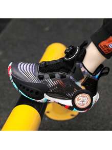 1 par Zapatos baloncesto con cordón & botón giratorio diseño adolescente para exterior - Negro - Ver 4