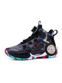 1 par Zapatos baloncesto con cordón & botón giratorio diseño adolescente para exterior - Negro - Ver 5