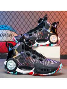 1 par Zapatos baloncesto con cordón & botón giratorio diseño adolescente para exterior - Negro - Ver 6