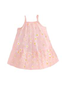 Đứa bé gái In hoa Cúc Lớp phủ lưới Xù Hoa Sen Váy Dây - Màu Hồng baby - Xem 3