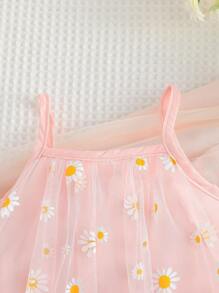 Đứa bé gái In hoa Cúc Lớp phủ lưới Xù Hoa Sen Váy Dây - Màu Hồng baby - Xem 5