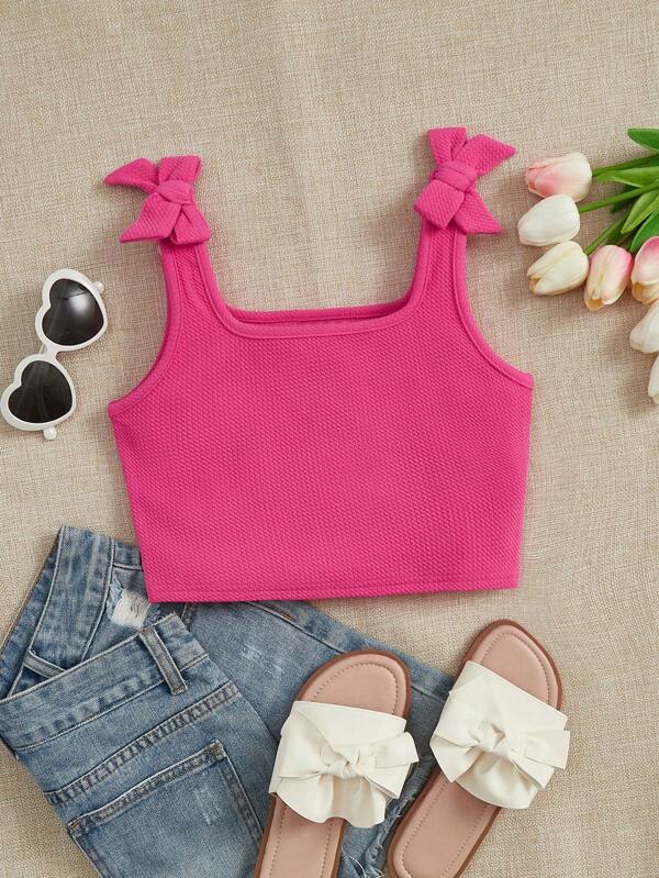 SHEIN Top de tirantes casuales con lazo en el hombro unicolor para verano para chicas jóvenes