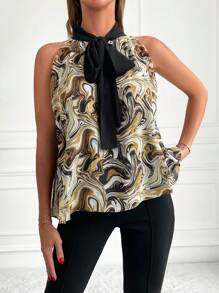 Cottnline Marble Print Tie Neck Blouse - Nhiều màu - Xem 1