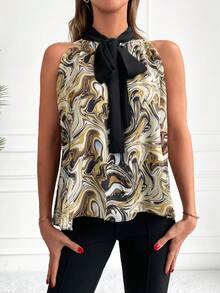 Cottnline Marble Print Tie Neck Blouse - Nhiều màu - Xem 4