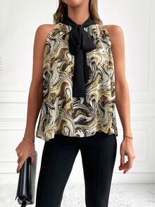 Cottnline Marble Print Tie Neck Blouse - Nhiều màu - Xem 5