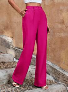 EURMUSE High Waist Wide Leg Trousers - Hot Pink - View 4