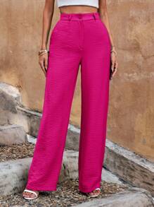EURMUSE High Waist Wide Leg Trousers - Hot Pink - View 5