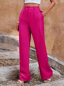 EURMUSE High Waist Wide Leg Trousers - Hot Pink - View 6