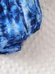 Bodysuits Bé Gái viền lá sen Dải chun Cà vạt nhuộm - Màu xanh lam - Xem 4