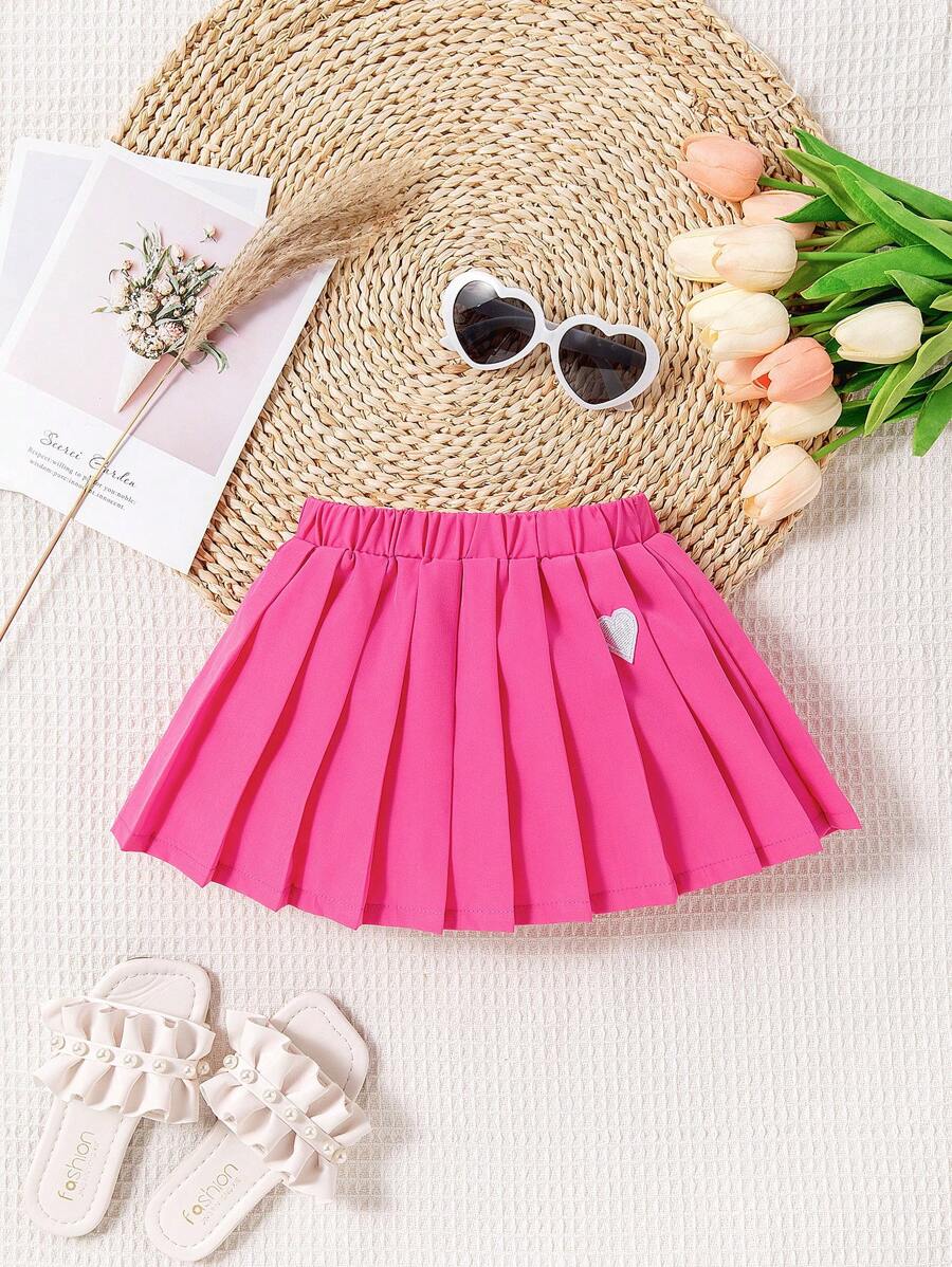 Falda Plisada De Niña Bebé Con Parche De Corazón - Rosa Fucsia - Ver 1