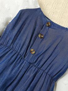 Baby Girl Contrast Raglan Sleeve Jumpsuit & Headband - Blue and White - View 3