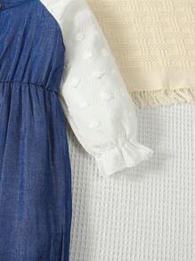 Baby Girl Contrast Raglan Sleeve Jumpsuit & Headband - Blue and White - View 5