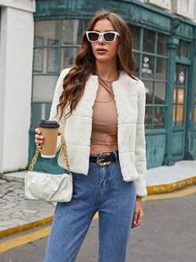 RELISH NOLESS Women Faux Fur Coat, Solid Color Casual And Fashionable For Daily Wear