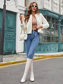 RELISH NOLESS Women Faux Fur Coat, Solid Color Casual And Fashionable For Daily Wear