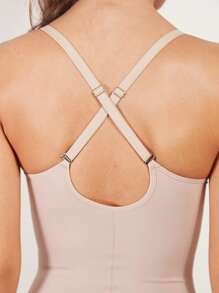 SHE(IN) BRASIL Solid Criss Cross Back Shapewear Bodysuit - Beige - View 5