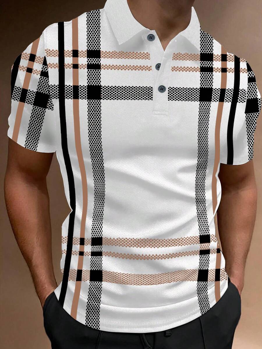 Manfinity Homme Men Plus Plaid Print Polo Shirt - White - View 1