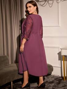 SHEIN Clasi Plus Feather Print Belted Dress - Burgundy - View 2