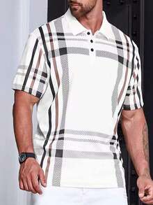 Manfinity Homme Men Plus Plaid Print Polo Shirt - White - View 3