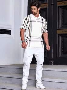 Manfinity Homme Men Plus Plaid Print Polo Shirt - White - View 6