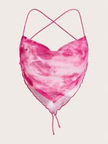 SHEIN EZwear 紮染木耳邊頭巾下擺吊帶上衣 - 玫紅色 - 查看 1