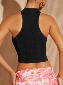 SHEIN BAE Áo khoác và áo lót dành cho xe tăng nữ Gân đan màu trơn Giải trí - màu đen - Xem 2