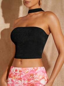 SHEIN BAE Áo khoác và áo lót dành cho xe tăng nữ Gân đan màu trơn Giải trí - màu đen - Xem 4