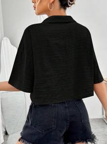 SHEIN EZwear Solid Button Front Pocket Patched Shirt