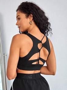後鏤空運動型文胸 - 黑色 - 查看 2