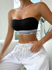 Letter Graphic Tape Panel Tube Bralet - Black - View 4