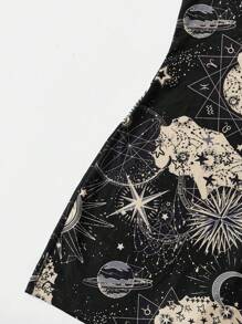 SHEIN EZwear Galaxy Print Crisscross Backless Unitard Romper - Multicolor - View 5