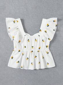 SHEIN VCAY Plus Floral Embroidery Butterfly Sleeve Peplum Blouse - Multicolor - View 2