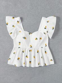 SHEIN VCAY Plus Floral Embroidery Butterfly Sleeve Peplum Blouse - Multicolor - View 3