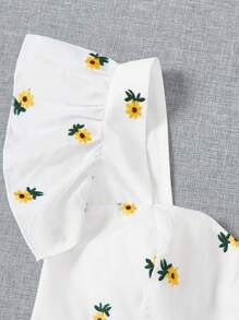 SHEIN VCAY Plus Floral Embroidery Butterfly Sleeve Peplum Blouse - Multicolor - View 5