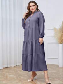 Mulvari Plus Notched Neckline Ruffle Hem Smock Dress - Dusty Purple - View 3