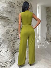 SHEIN Privé Mock Neck Slant Pocket Jumpsuit