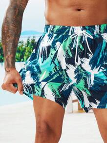 Surfspeed Hombres Shorts de natación con estampado de pincelada de cintura con cordón - Multicolor - Ver 3
