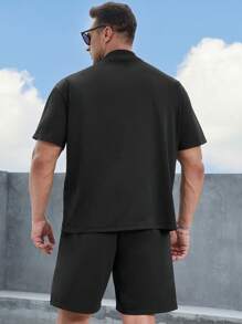 Manfinity Homme Men Plus Slogan Graphic Tee & Drawstring Waist Shorts Set - Black - View 2